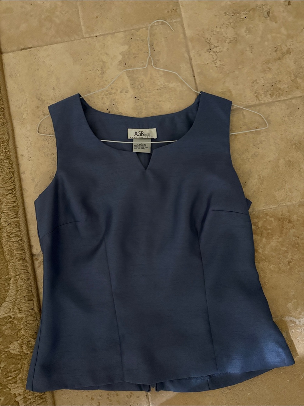 AGB Navy Blue Notch-Neck Sleeveless Shell